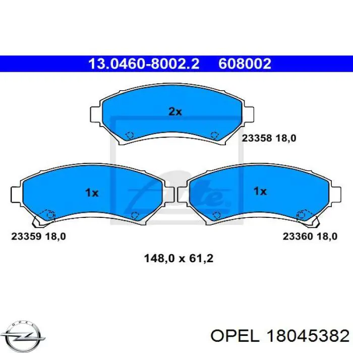 Передние тормозные колодки 18045382 Opel