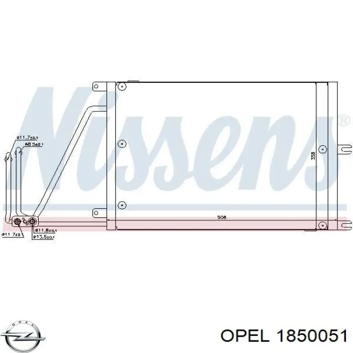 Радиатор кондиционера 1850051 Opel