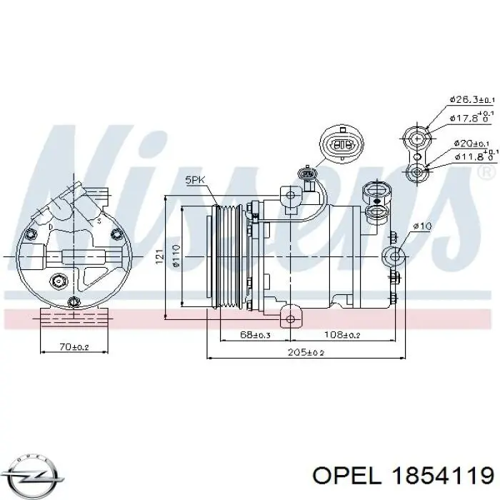 Компрессор кондиционера 1854119 Opel