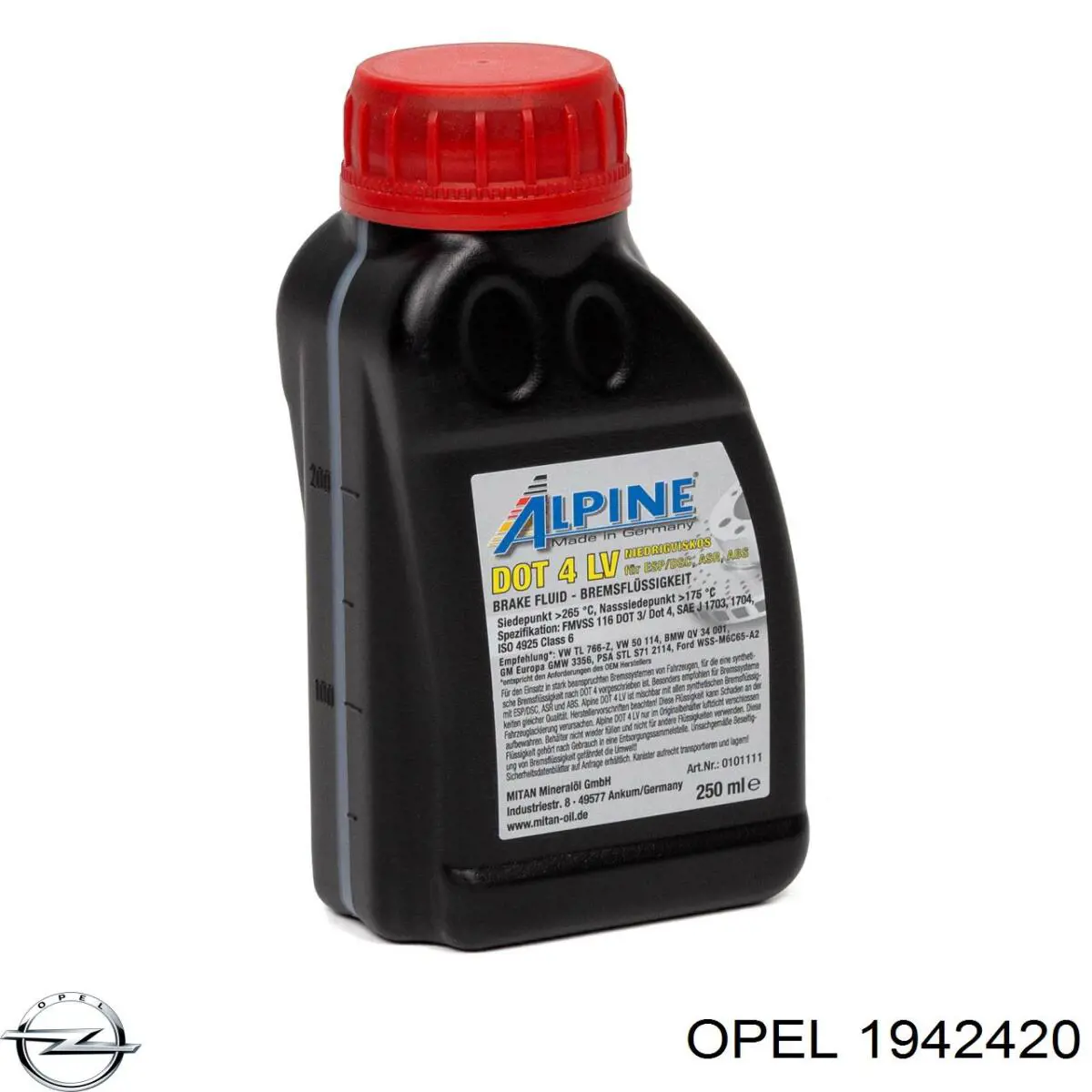 Жидкость тормозная Opel BRAKE FLUID DOT 4 0.25 л (1942420)
