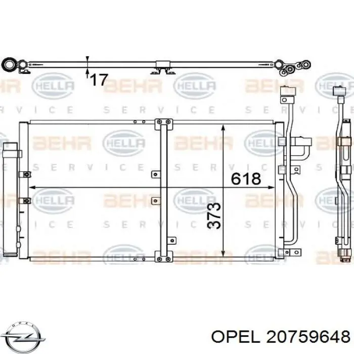 Радиатор кондиционера 20759648 Opel