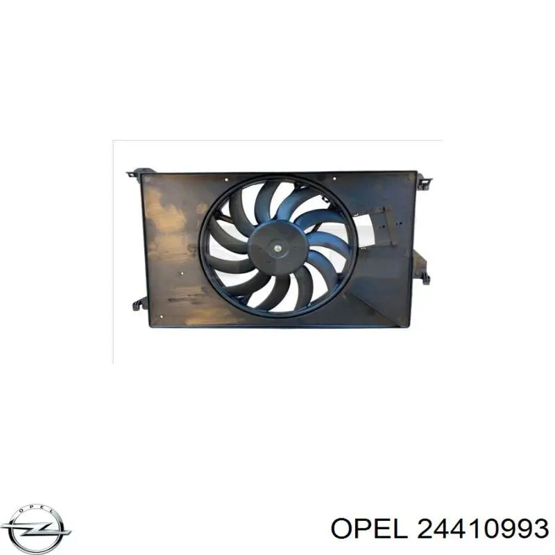 24410993 Opel difusor do radiador de esfriamento, montado com motor e roda de aletas