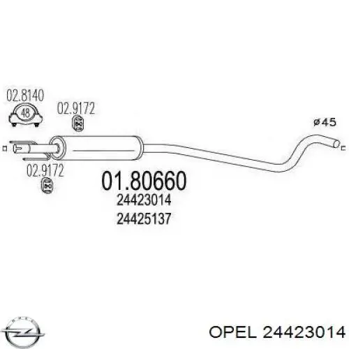 Глушитель, центральная часть 24423014 Opel