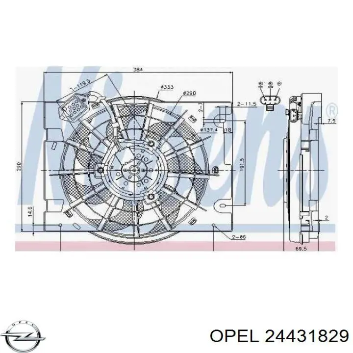 24431829 Opel Диффузор радиатора охлаждения в сборе с мотором