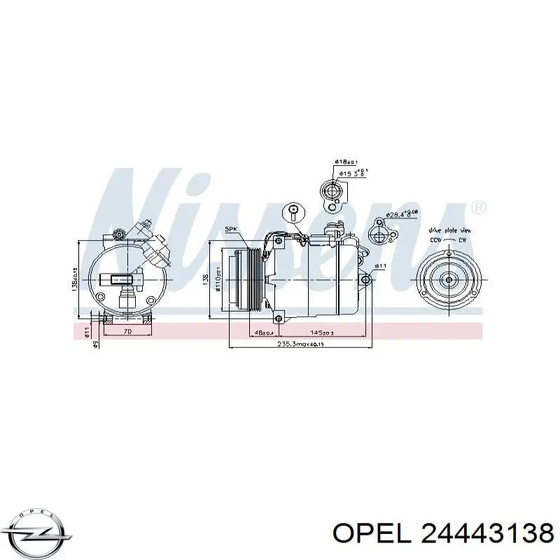 Компрессор системы кондиционирования Opel 24443138 цена, от 691.75 USD