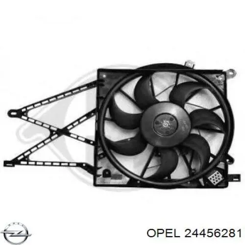 24456281 Opel диффузор радиатора охлаждения, в сборе с мотором и крыльчаткой