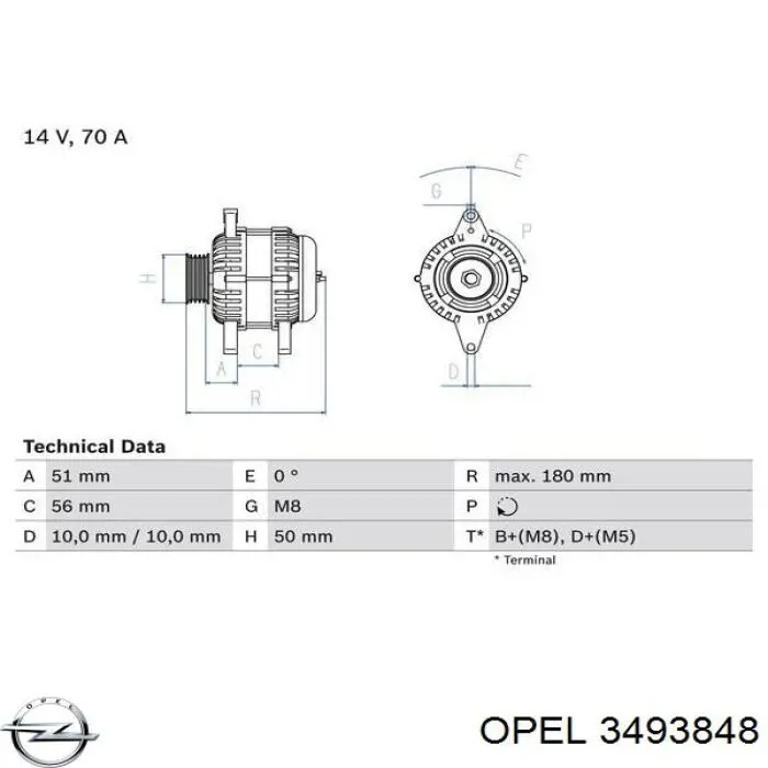 Генератор 3493848 Opel