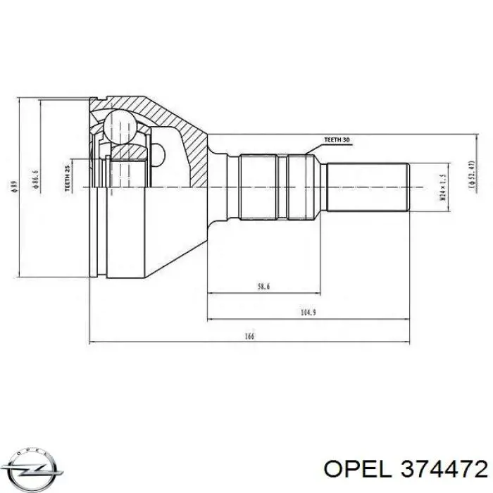 374472 Opel semieixo (acionador dianteiro direito)