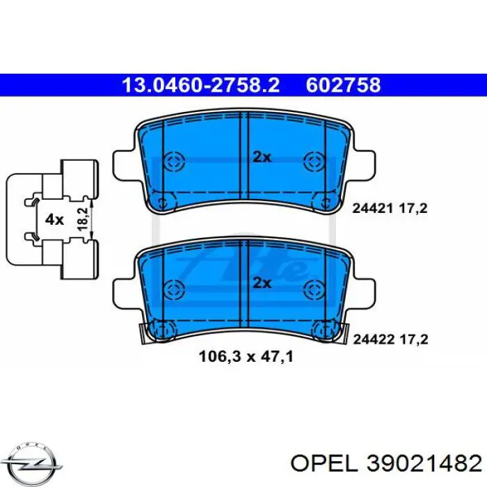 Купить 39021482 Opel Колодки тормозные задние, дисковые