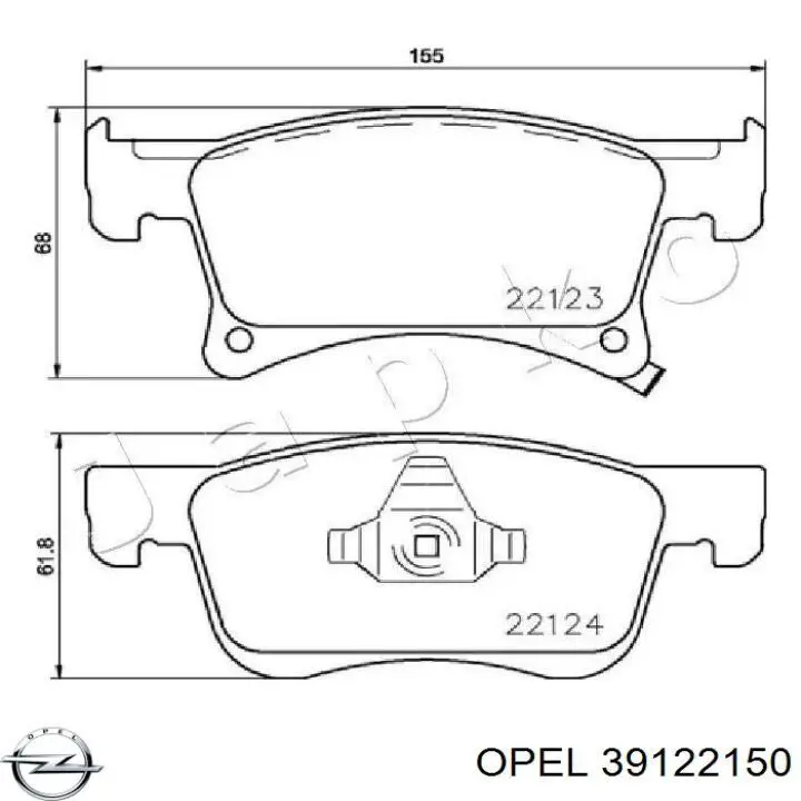 Передние тормозные колодки 39122150 Opel