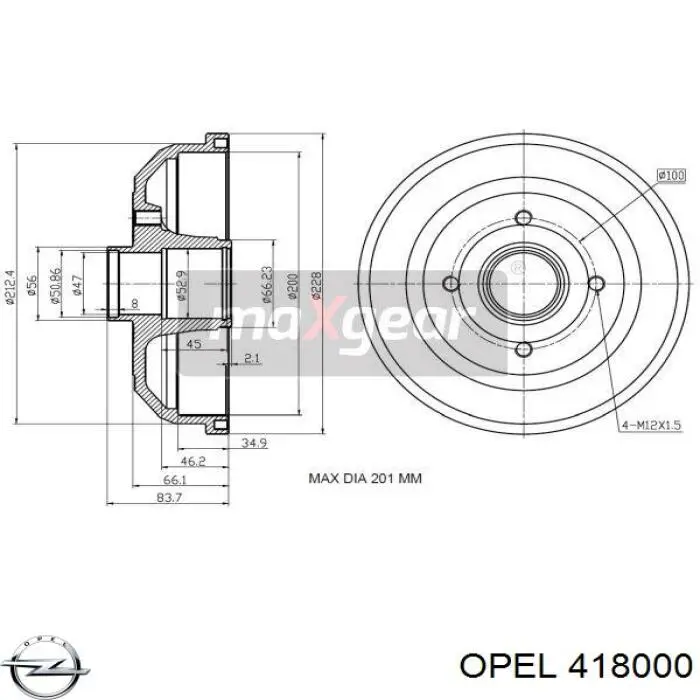 Купить 418000 Opel Тормозной барабан