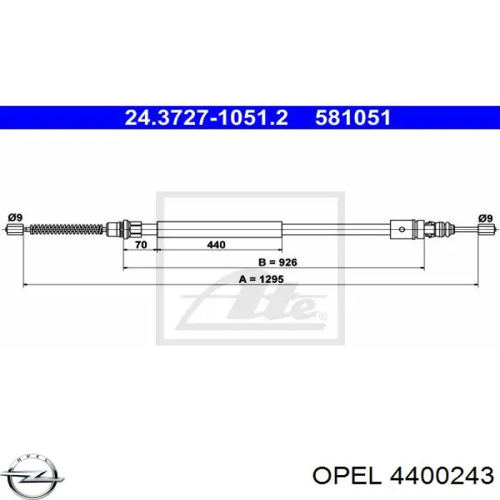 4400243 Opel трос ручного тормоза задний левый