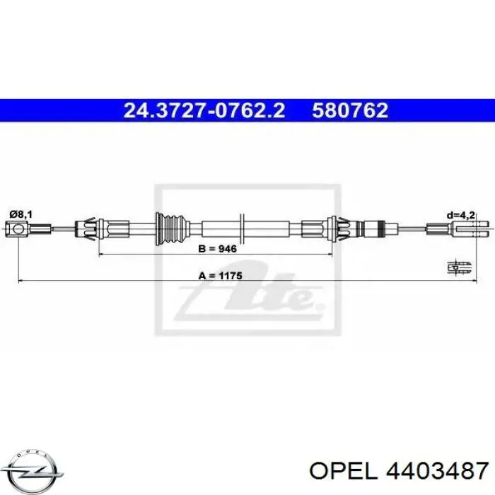 4403487 Opel трос ручного тормоза передний