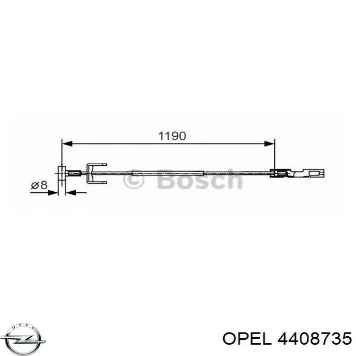 Трос ручного тормоза промежуточный 4408735 Opel