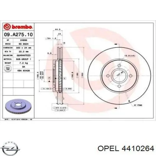 Передние тормозные диски 4410264 Opel