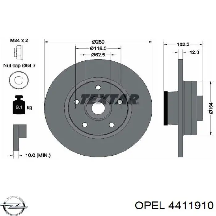 Задний дисковый тормоз Opel 4411910