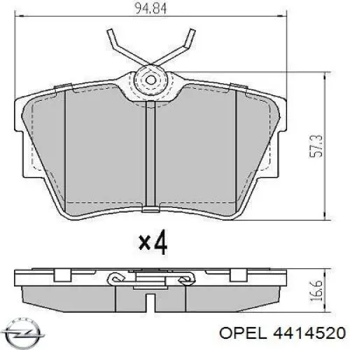 Задние тормозные колодки 4414520 Opel