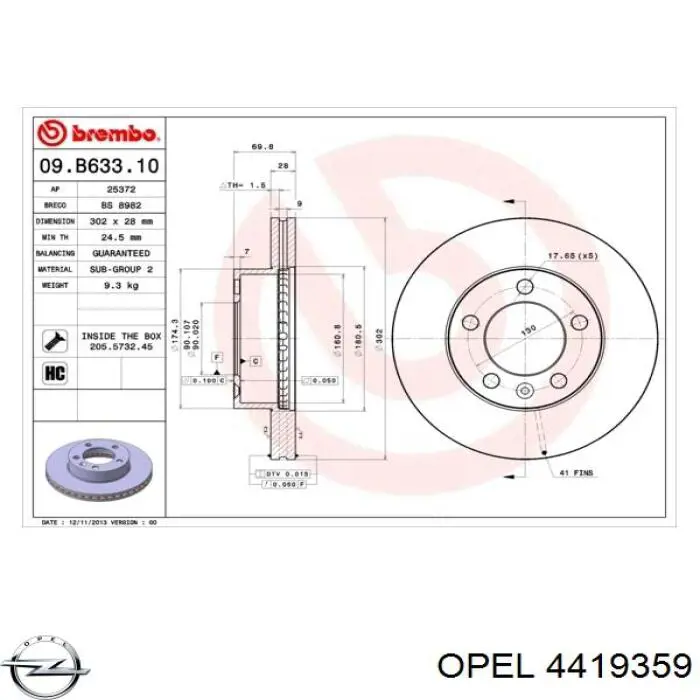 Тормоз дисковый передний Opel 4419359 цена, от 59.06 USD