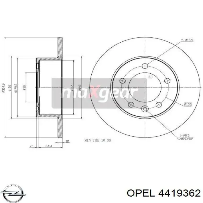 Задний дисковый тормоз Opel 4419362