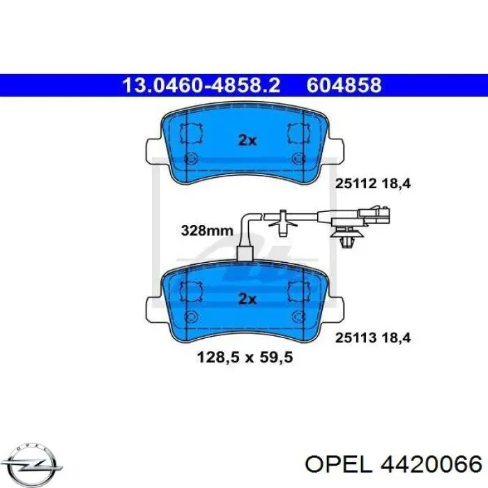 Задние тормозные колодки 4420066 Opel