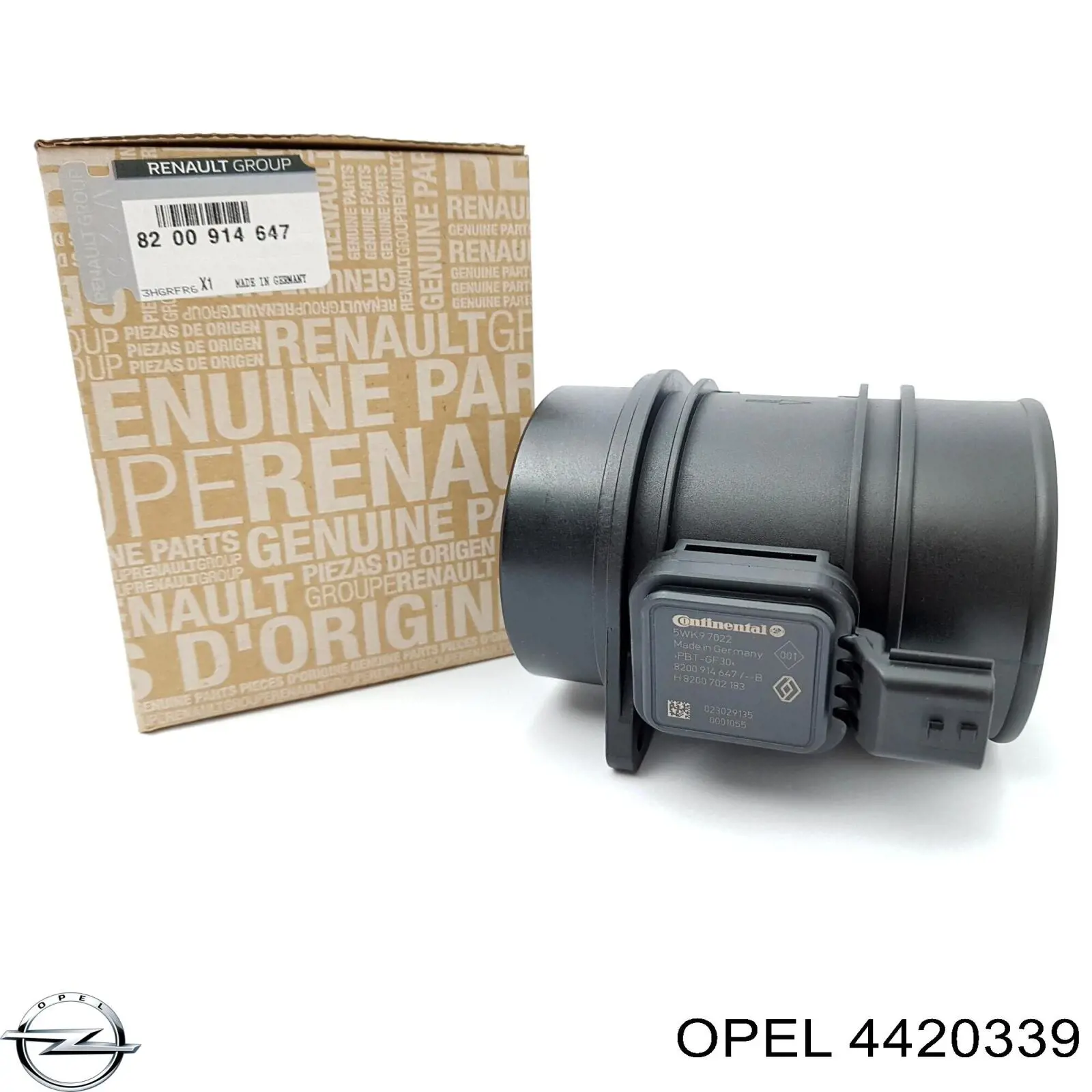 4420339 Opel sensor de fluxo (consumo de ar, medidor de consumo M.A.F. - (Mass Airflow))