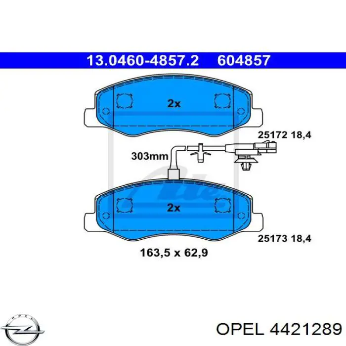 Задние тормозные колодки 4421289 Opel