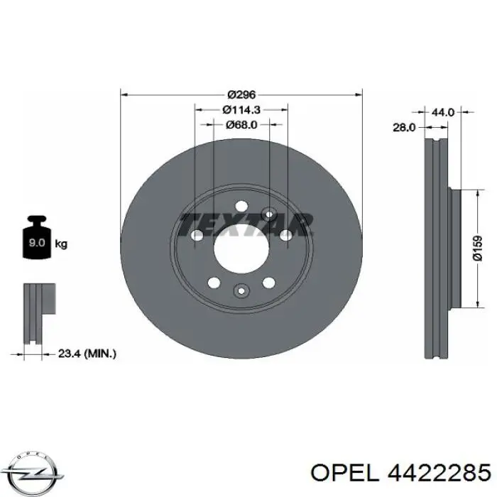 Передний тормозной диск Opel 4422285