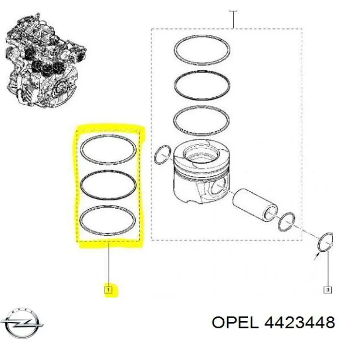 4423448 Opel anéis do pistão para 1 cilindro, std.