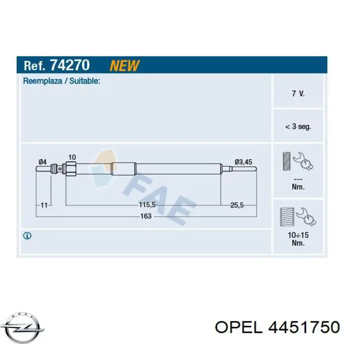 Купить 4451750 Opel Свечи накала
