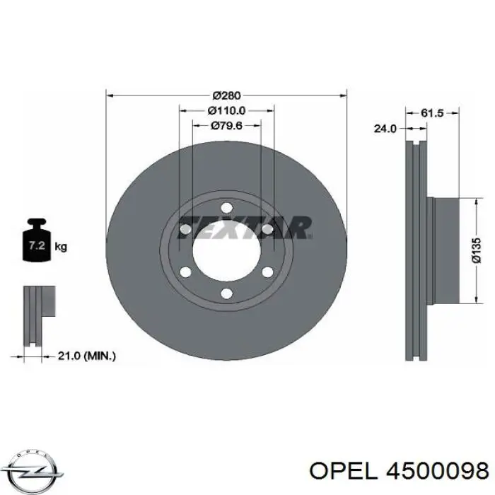 45 00 098 Opel диск тормозной передний