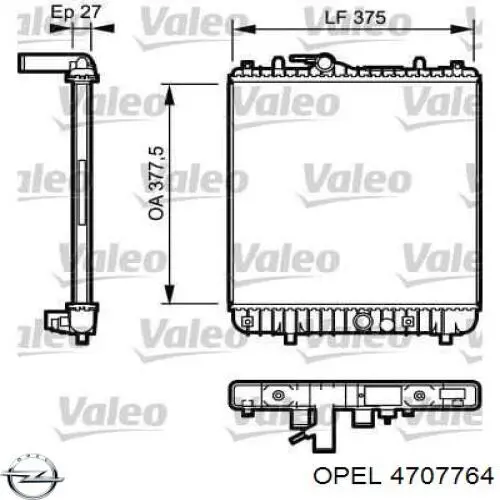 4707764 Opel radiador de esfriamento de motor