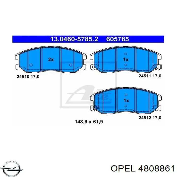 Передние тормозные колодки 4808861 Opel
