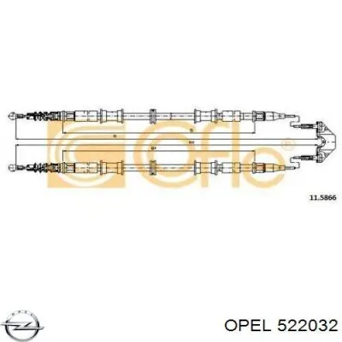 522032 Opel cabo traseiro direito/esquerdo do freio de estacionamento