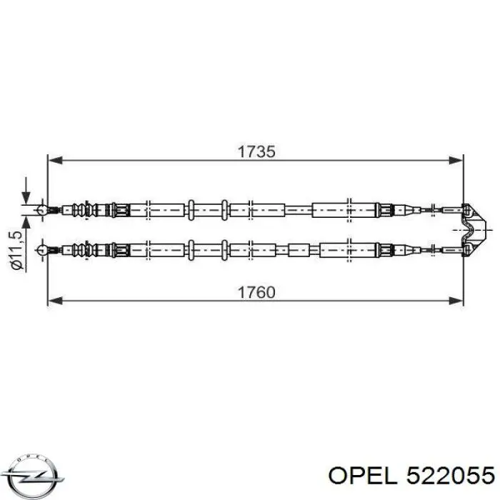 Задний трос ручника 522055 Opel