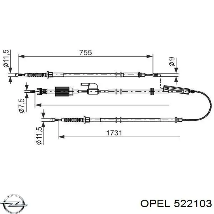 Задний трос ручника 522103 Opel