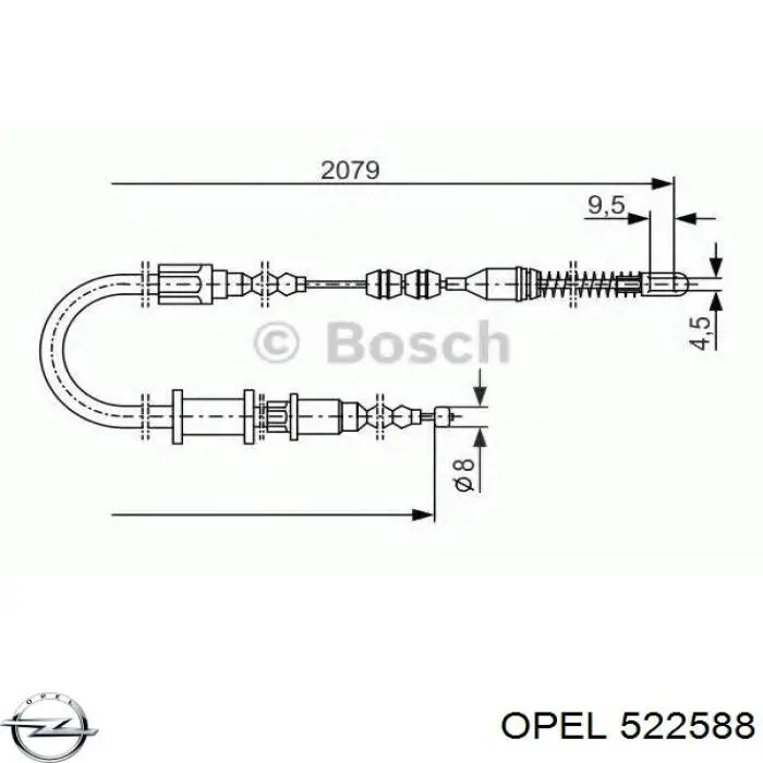 Задний правый трос ручника 522588 Opel