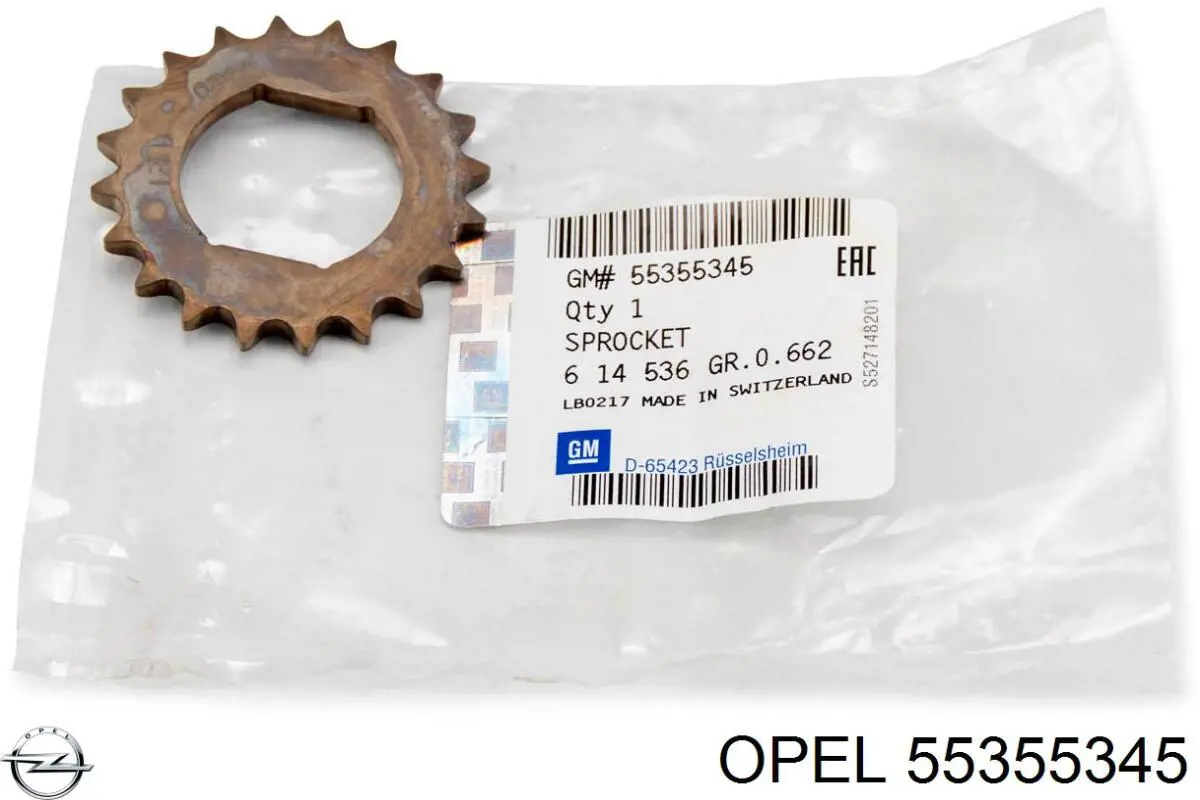 55355345 Opel engrenagem de cadeia da roda dentada de acionamento de cambota de motor