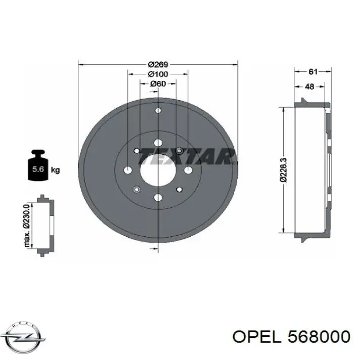 Тормозной барабан 568000 Opel