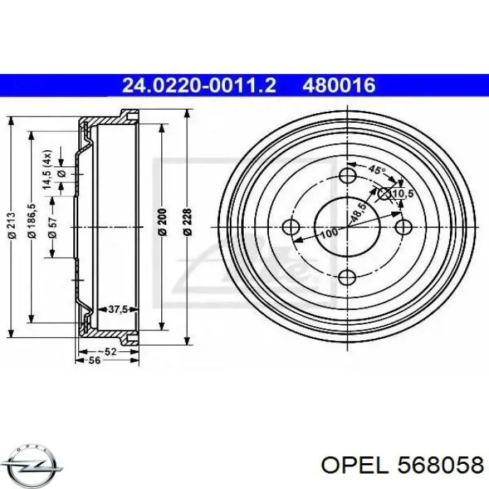 Барабан тормозной задний Opel 568058 цена, от 20.29 USD