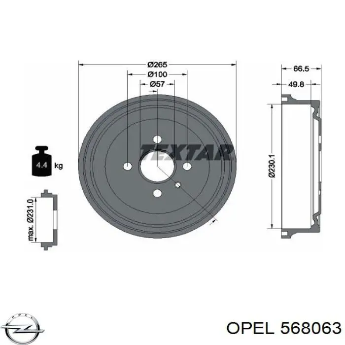Тормозной барабан 568063 Opel