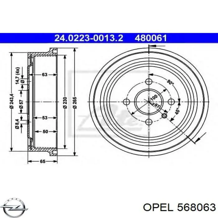 Барабан тормозной задний Opel 568063 цена, от 31.45 USD