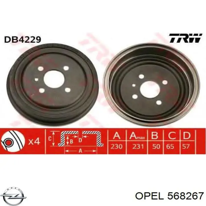 Барабан тормозной задний Opel 568267 цена, от 30.04 USD