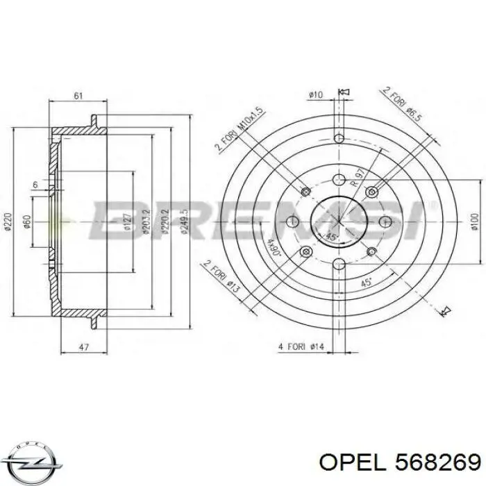 Купить 568269 Opel Тормозной барабан