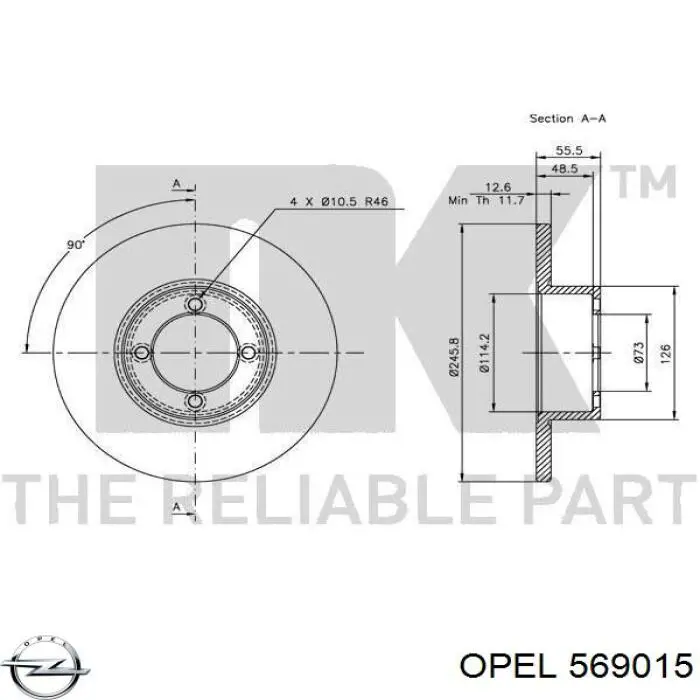 Передние тормозные диски 569015 Opel