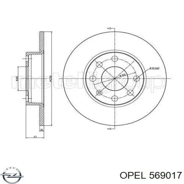 Передние тормозные диски 569017 Opel