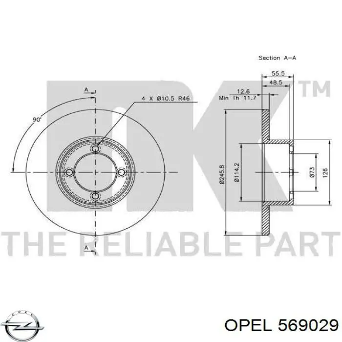 Передние тормозные диски 569029 Opel