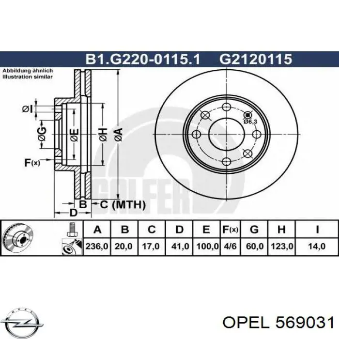 Тормоз дисковый передний Opel 569031 цена, от 22.01 USD