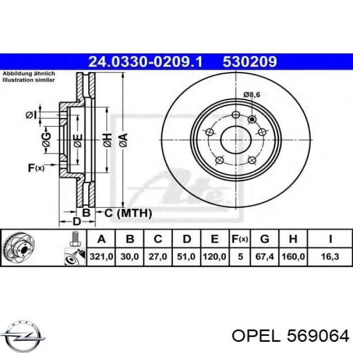 Тормоз дисковый передний Opel 569064 цена, от 12.67 USD