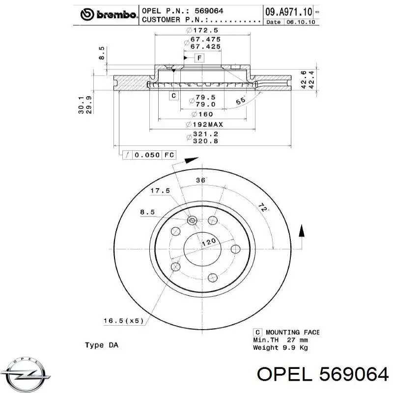Передний тормозной диск Opel 569064