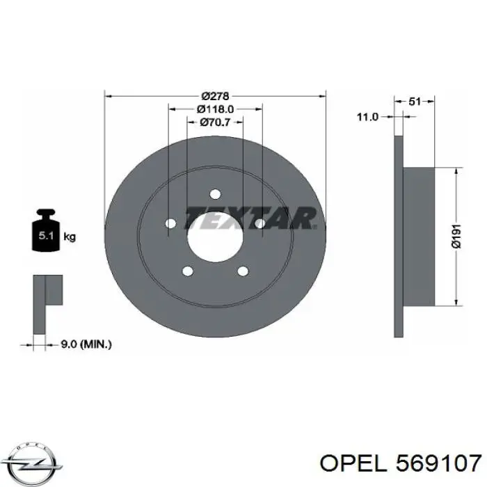 Задний тормозной диск Opel 569107 цена, от 24.58 USD